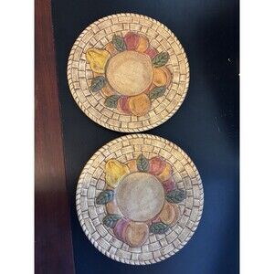 Art Pottery Ceramics Two 6 inch Fruit and Basket weave Saucers Signed Florella